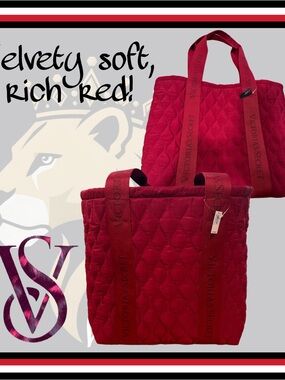 NWT-Victoria's Secret Quilted Velour Tote - Rich Velvety Red